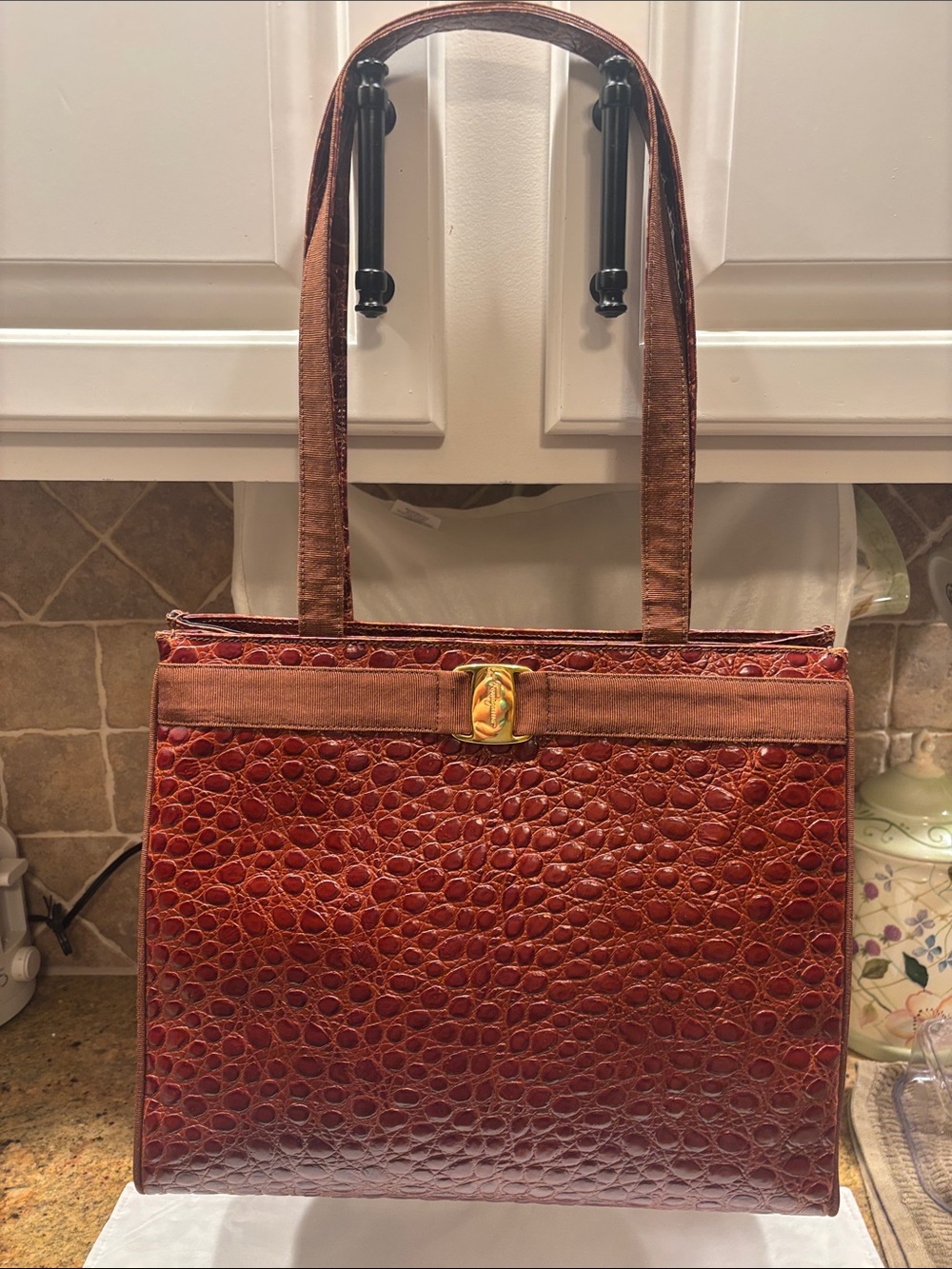Vintage Salvatore Ferragamo Crocodile Embossed  Vara Bag